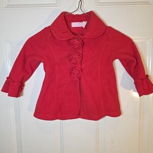 Kids Headquarters Fleece Jacket Red Ruffles Flowers Size 18 Mo Christmas
